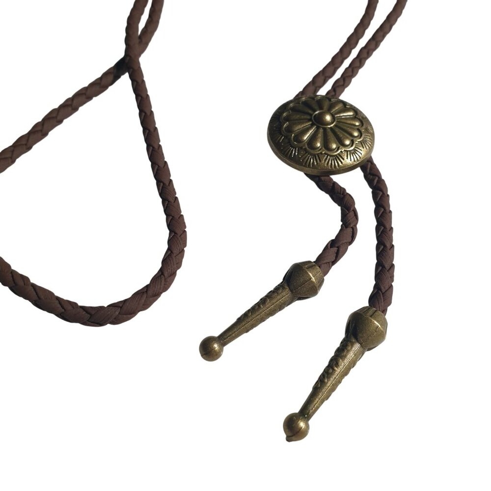 Bolo Braided Brown Cord Necklace Men Women Shield Pendant Western 40 In Gift